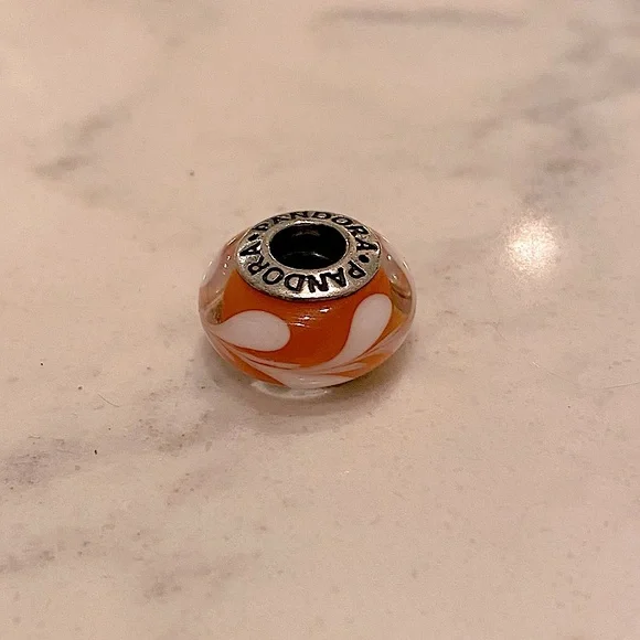 SOLD Retired Pandora glass murano orange and white swirl - Picture 6 of 7